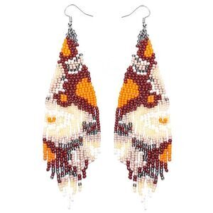 Abstract Bohemian Seed Bead Tassel Dangling Statement French Wire Hook Earrings
